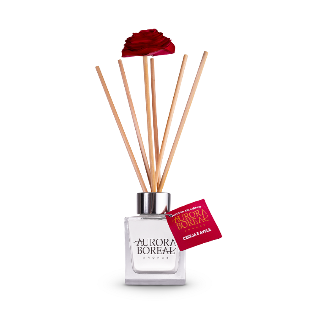 Difusor Aromático Cereja e Avelã 100ml c/ flor de madeira 