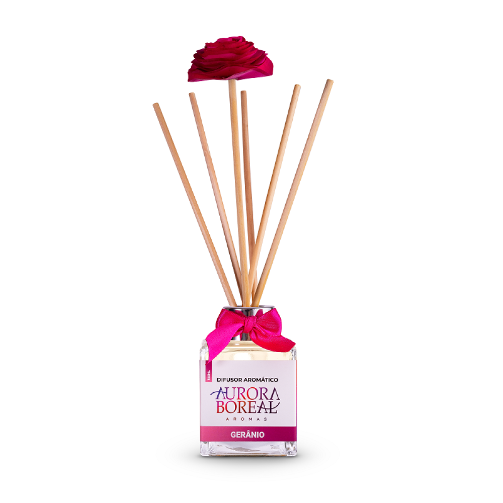 Difusor Aromático Gerânio 100ml c/ flor de madeira 