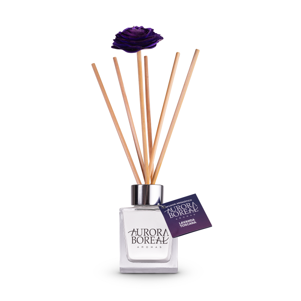 Difusor Aromático Lavanda Toscana 100ml c/ flor de madeira 