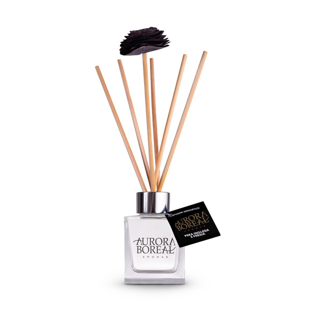 Difusor Aromático Pera Inglesa e Frésia 100ml c/ flor de madeira 