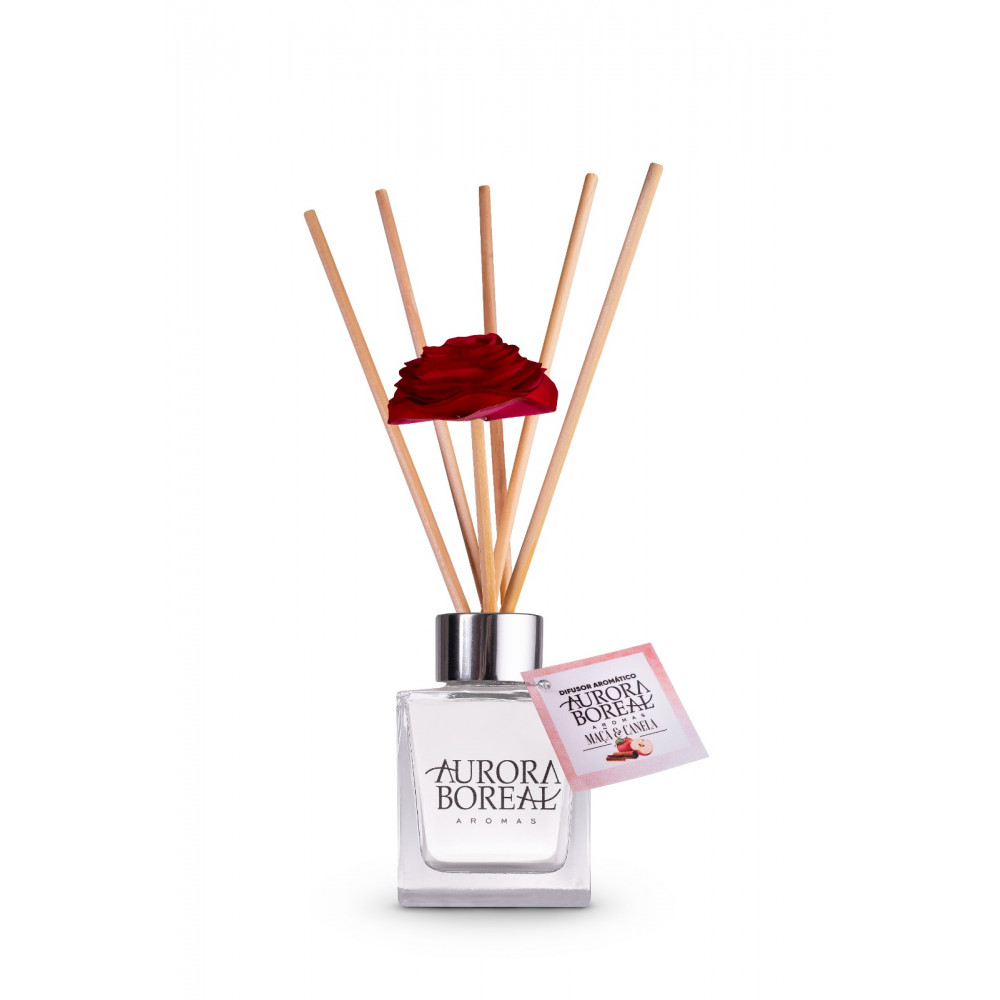 Difusor Aromático Maça e Canela 100ml com Flor de madeira 