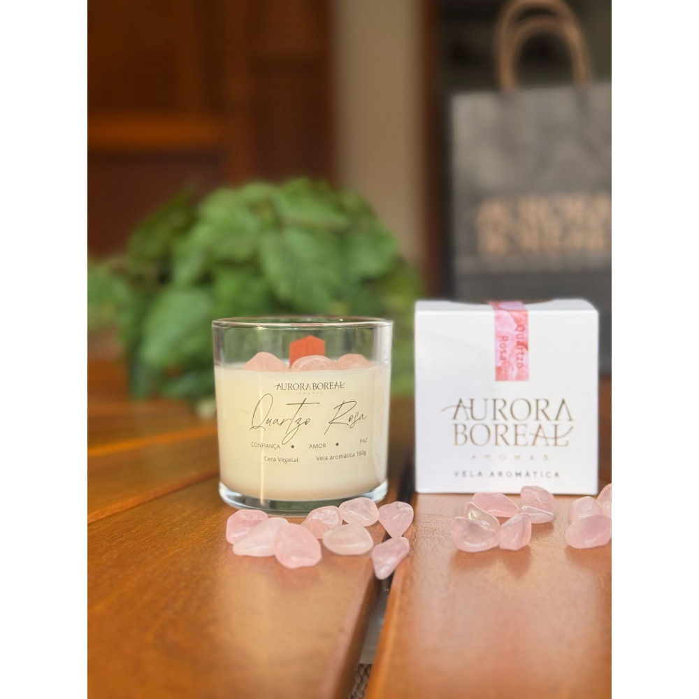 Vela Aromática com Cristais Quartzo Rosa-Cereja e Avelã 160g