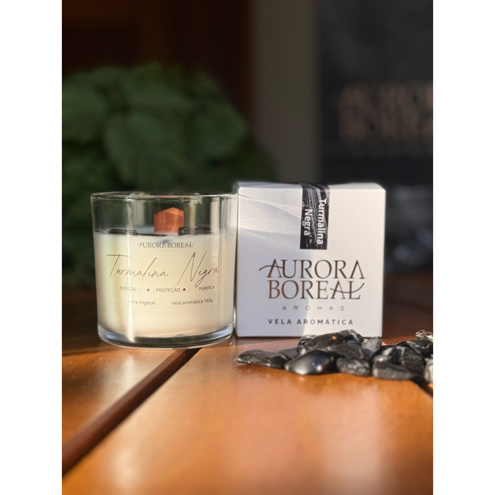Vela Aromática com Cristais Turmalina Negra  -  Pera Inglesa e Frésia 160g